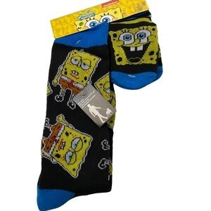 SpongeBob SquarePants Adult Crew Socks & 4 Dog Booties Rubber Grips